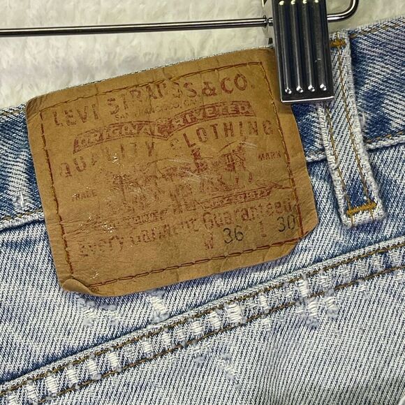 Levi’s Blue Faded Wash Denim Distressed Relaxed Straight Leg Jeans Size 36x30 ma - Picture 9 of 12